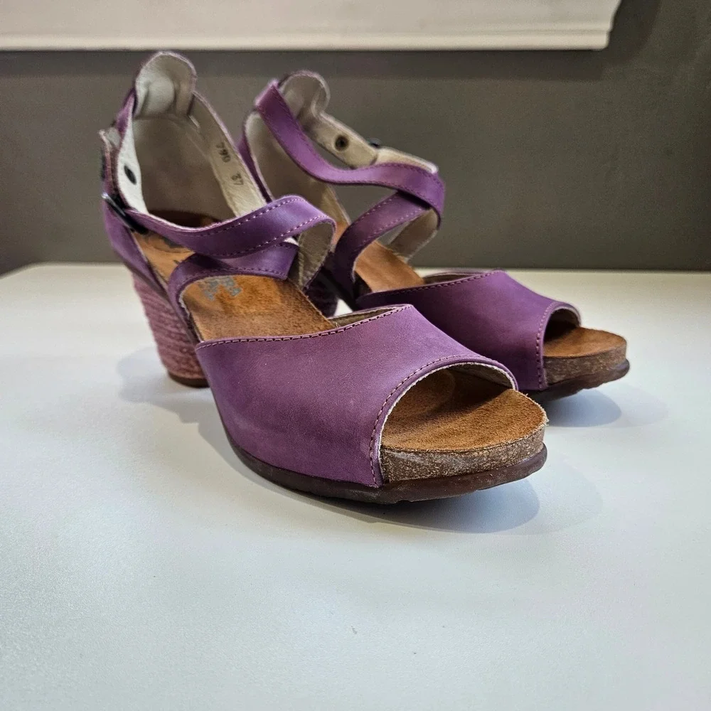 El Naturalista Sandals Heel Purple Leather Mary Jane Peep Toe 37 Wedding Guest
